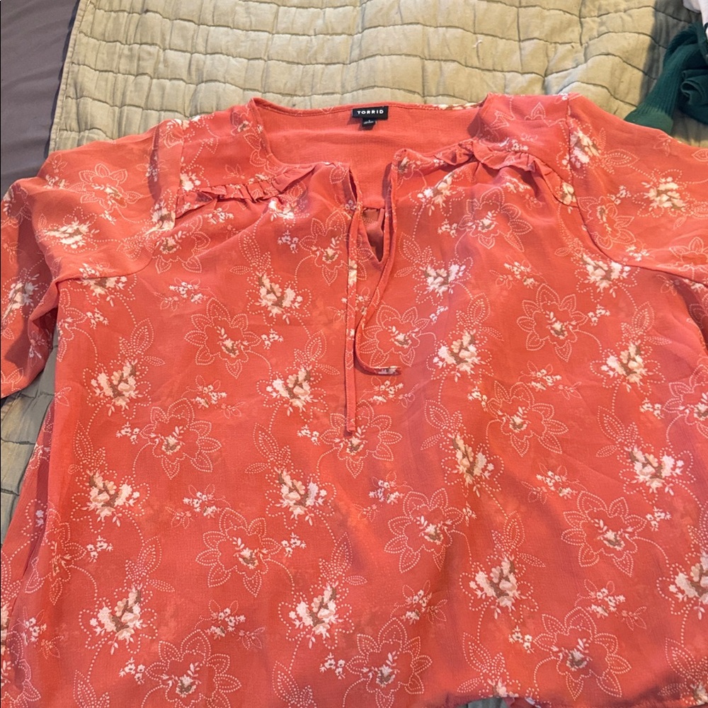 torrid Coral Floral Tie-Front Blouse